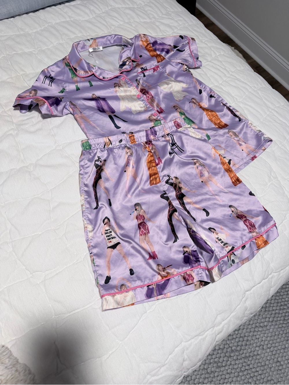 Taylor Swift Inspired Satin Pajama Set Lavender Youth Child XL Swiftie Sleepwear - Picture 2 of 9